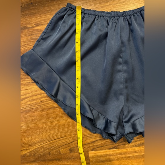 MISSGUIDED Satin Pajama Shorts with frill in navy blue size 4 - Picture 5 of 6